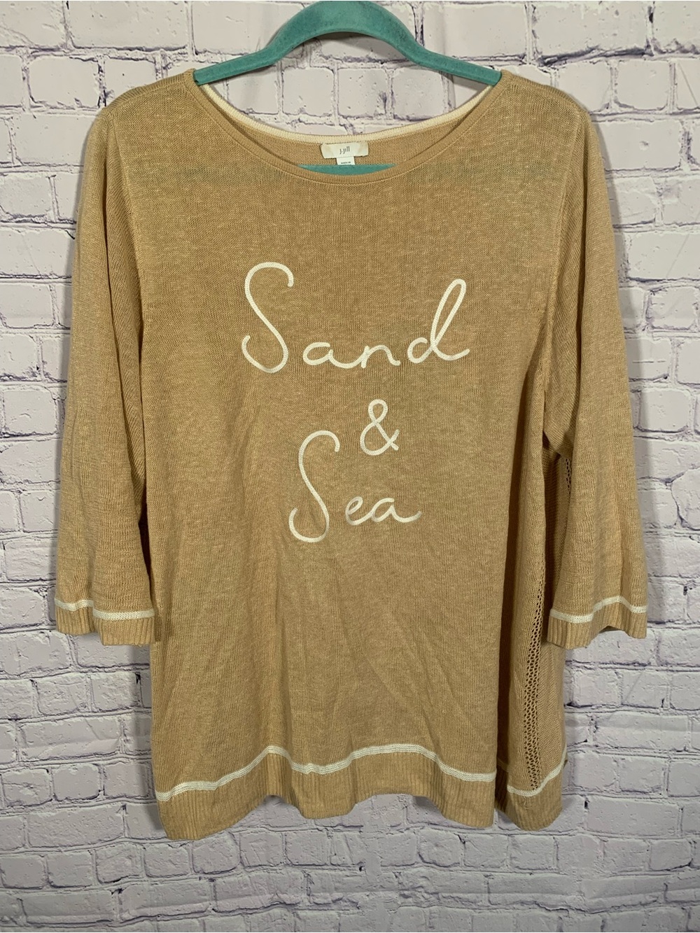 J.Jill Womens Linen Blend Scoop Neck "Sand & Sea" Top Tan Sz XL Preppy Beach